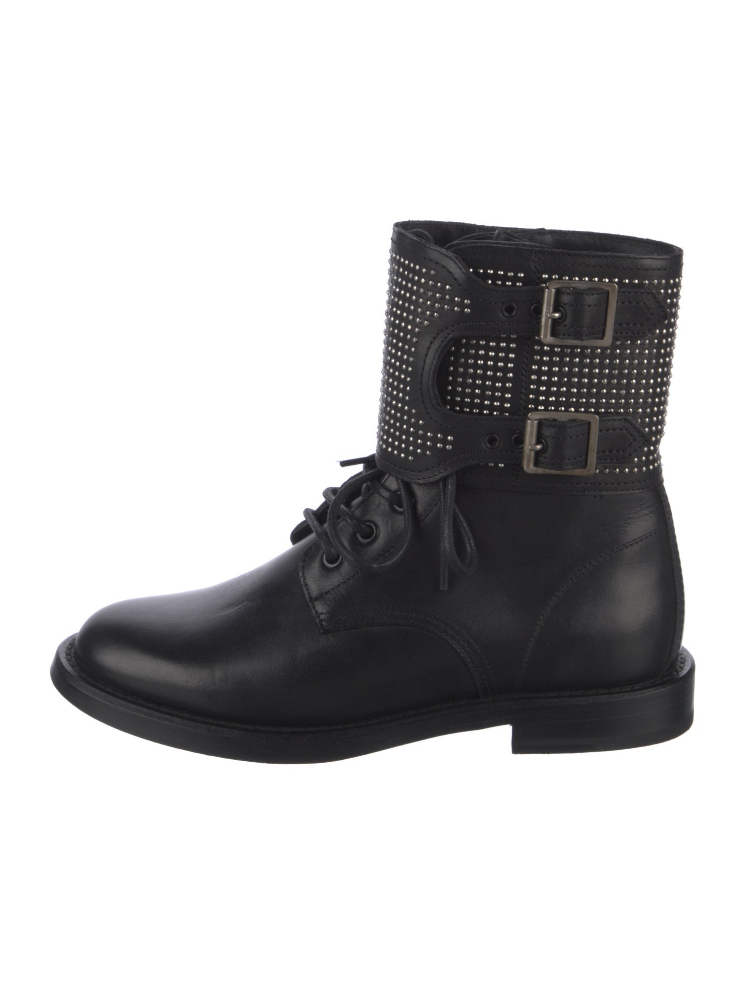 Saint Laurent Leather Scalloped Accent Combat Boots